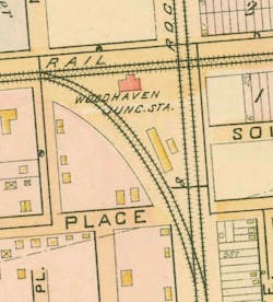 A map from 1891 showing the Woodhaven Junction Station.