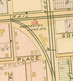 A map from 1891 showing the Woodhaven Junction Station. A map from 1891 showing the Woodhaven Junction Station.