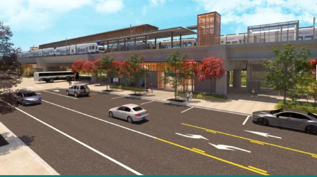 A new street with wide pedestrian paths will connect Kent/Des Moines station to Highline College.