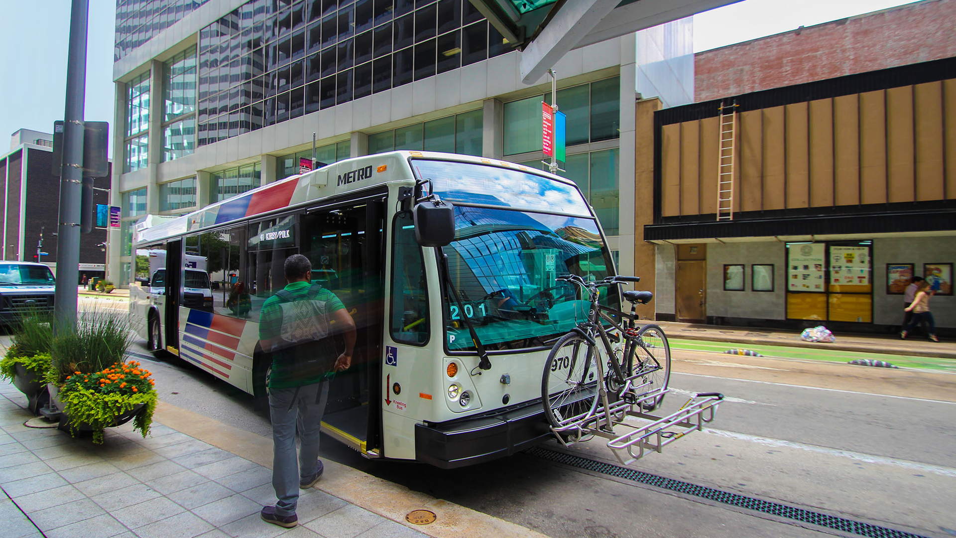 Bus And Stop Downtown Houston Metro