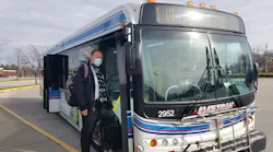 A passenger uses Laketran to get to work at Hobby Lobby.