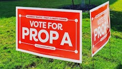 A lawn sign for Prop A in Austin, Texas. Prop A, if passed, will raise an estimated $7.1 billion in funding dedicated to the construction and ongoing operation of CapMetro.