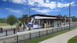 A rendering of a surface-level Purple Line station.