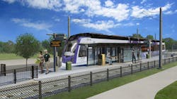 A rendering of a surface-level Purple Line station. A rendering of a surface-level Purple Line station.