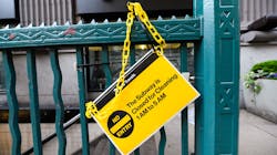 A no entry sign outside the MTA subway station in Bryant Park ahead of the station closure for cleaning during the coronavirus pandemic in New York City.