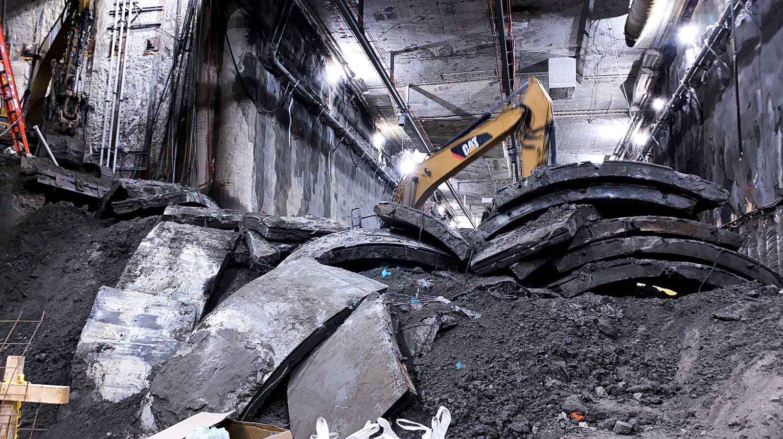 A look at the discarded tunnel pieces at Mount Pleasant Station.
