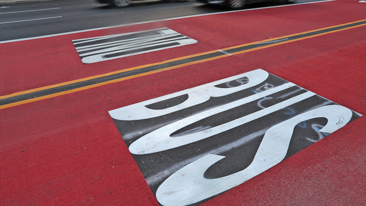Dedicated lanes are for buses only along the Red Line bus line, as seen on Capitol Avenue, Aug. 5, 2019.