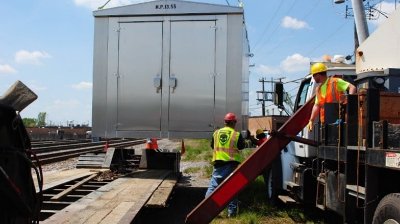 New signal boxes being installed as part of Canadian Pacific Crossover Upgrades project.