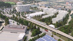 The First and Moore/Valley Forge Station rendering on the King of Prussia Rail's western terminal. The transparent white buildings to the right of the parking garage highlight an opportunity for transit-oriented development near the station. The First and Moore/Valley Forge Station rendering on the King of Prussia Rail's western terminal. The transparent white buildings to the right of the parking garage highlight an opportunity for transit-oriented development near the station.