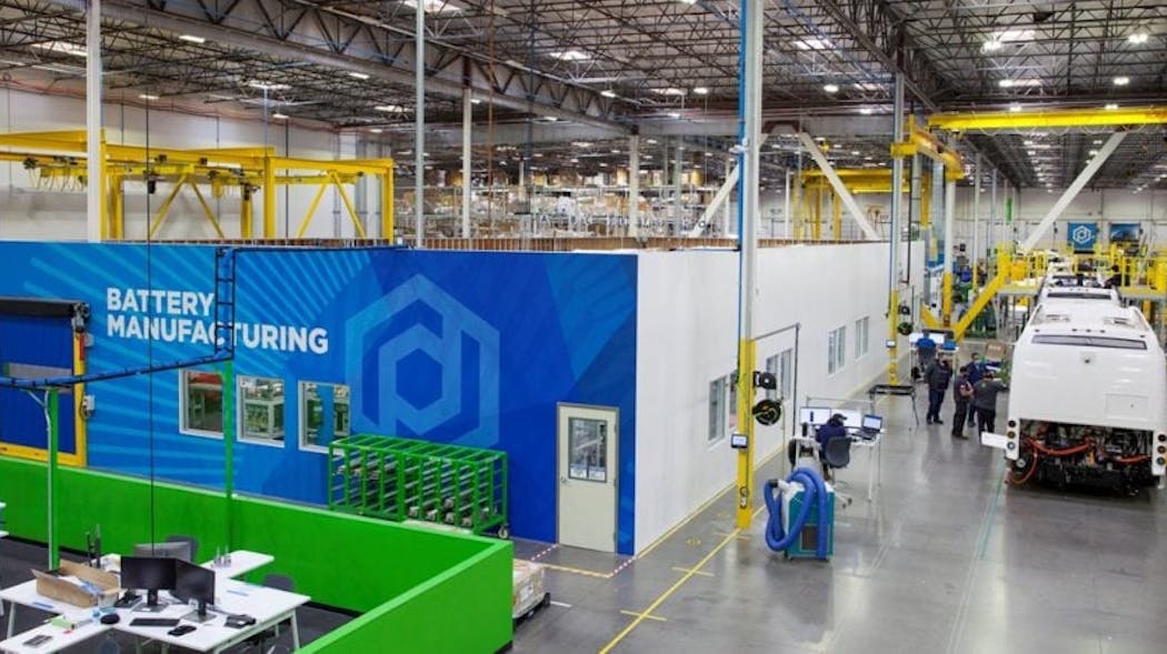 Proterra&apos;s new battery manufacturing line is co-located within its existing EV bus facility.