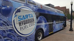 A SARTA hydrogen fuel-cell bus. A SARTA hydrogen fuel-cell bus.