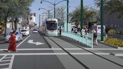 A rendering of the South Central Light Rail Extension project on Central Avenue in Phoenix, Ariz. A rendering of the South Central Light Rail Extension project on Central Avenue in Phoenix, Ariz.