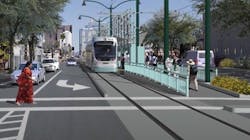 A rendering of the South Central Light Rail Extension project on Central Avenue in Phoenix, Ariz.