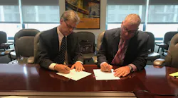 Left, District Board of Directors Chair Charles Stone and San Mateo County Transit District CEO and General Manager Jim Hartnett, who will step down in April 2021.