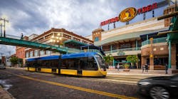 A rendering of a modern streetcar in Centro Ybor.