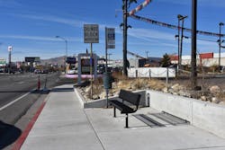 Refreshed RTC bus stops include updates to the bus pad and the actual bus stop, as well as sidewalk connectivity to the nearest intersection or nearest logical terminus. Refreshed RTC bus stops include updates to the bus pad and the actual bus stop, as well as sidewalk connectivity to the nearest intersection or nearest logical terminus.
