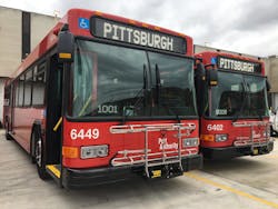 A 2018 file photo of new Gillig buses. An EPA awarded grant will help fund the purchase of battery-electric buses for the port authority.