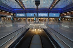 The 255,000 square-foot Moynihan Train Hall includes 80,000 square feet of marble on its floor and walls. The marble was sourced from the same Tennessee quarries that provided Grand Central Terminal’s marble more than 100 years ago. The 255,000 square-foot Moynihan Train Hall includes 80,000 square feet of marble on its floor and walls. The marble was sourced from the same Tennessee quarries that provided Grand Central Terminal’s marble more than 100 years ago.