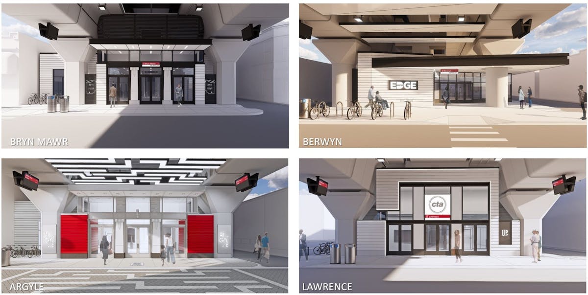 Renderings of the four station designs.