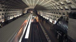 Trains move through the Farragut West Metrorail station on the Orange and Blue lines. Trains move through the Farragut West Metrorail station on the Orange and Blue lines.