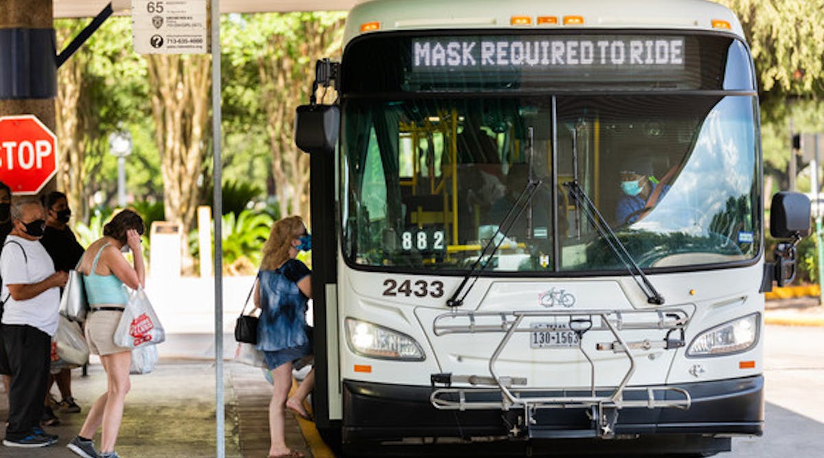 A Houston METRO bus reminds riders masks are required to ride. TSA announced fines could range between $250 and $1,500 for passengers not in compliance with the new federal rule.