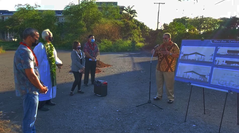 A screen grab from a Facebook video highlighting the groundbreaking ceremony for Maui County Department of Transportation Central Maui Transit Hub.
