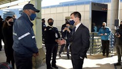 Secretary Buttigieg speaks with an Amtrak employee during his Feb. 5 visit to Washington Union Station. Secretary Buttigieg speaks with an Amtrak employee during his Feb. 5 visit to Washington Union Station.