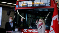 Ottawa Mayor Jim Watson and Canada Minister of Infrastructure and Communities Catherine McKenna at an event March 4 announcing funding for transit electrification transition.