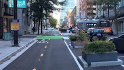Protected bi-directional bike lanes on Richards in Vancouver, B.C./Credit: City of Vancouver, BC Protected bi-directional bike lanes on Richards in Vancouver, B.C./Credit: City of Vancouver, BC