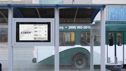 Detroit's SMART ePaper display on a bus shelter. Detroit's SMART ePaper display on a bus shelter.