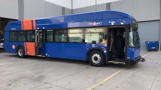 TriMet&rsquo;s first long-range electric bus, which was manufactured by GILLIG.