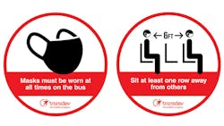 Examples of signage that Transdev has displayed to encourage mask use and social distancing.