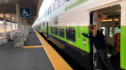 Katelyn Drysdale is seen here identifying a ‘good spot’ as well as pointing and calling ‘clear right, clear left’ before opening the remaining doors of the train for passengers.