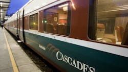 An Amtrak Cascades passenger car. An Amtrak Cascades passenger car.
