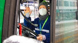 A King County Metro Transit bus operator at a stop this past winter.