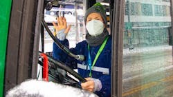 A King County Metro Transit bus operator at a stop this past winter. A King County Metro Transit bus operator at a stop this past winter.