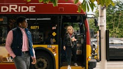 A pre-COVID-19 pandemic image of the Seattle area's RapidRide bus service. A pre-COVID-19 pandemic image of the Seattle area's RapidRide bus service.