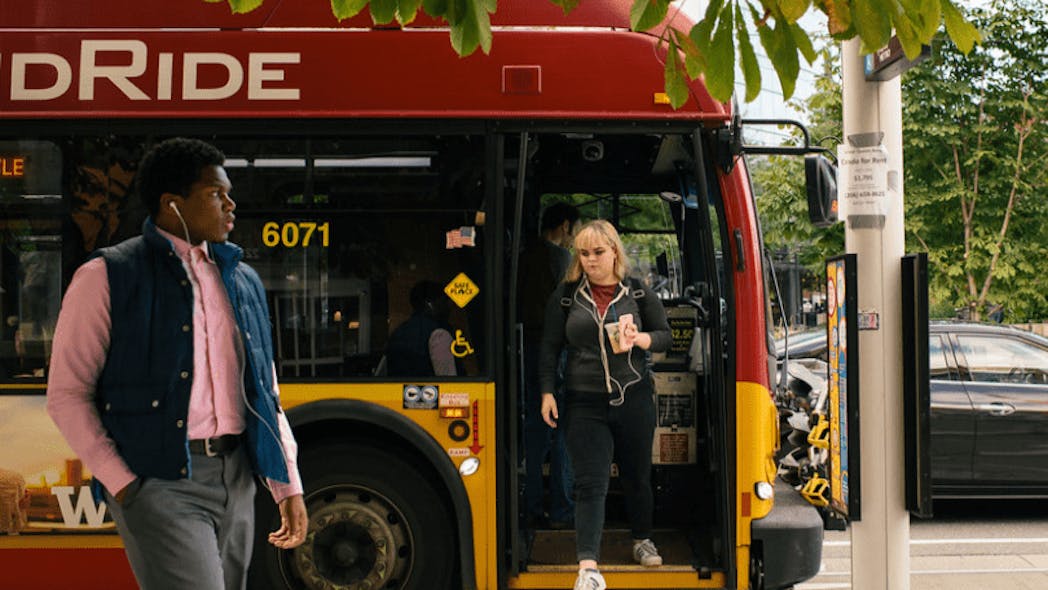 A pre-COVID-19 pandemic image of the Seattle area&apos;s RapidRide bus service.