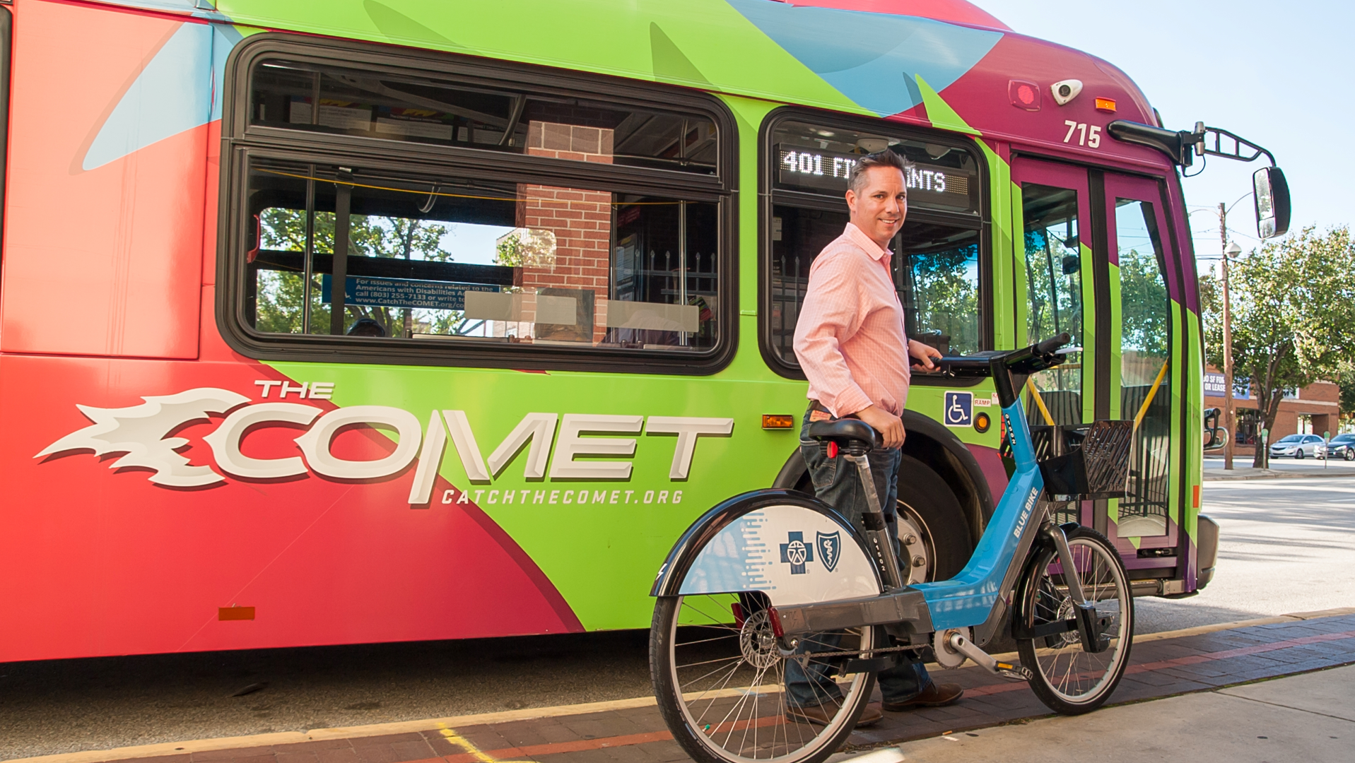 COMET bus riders receive free 45-minute passes for Blue Bike.