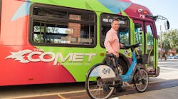 COMET bus riders receive free 45-minute passes for Blue Bike.