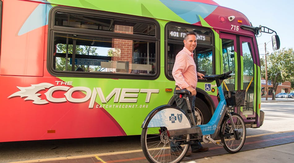 COMET bus riders receive free 45-minute passes for Blue Bike.