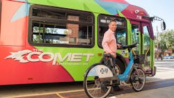 COMET bus riders receive free 45-minute passes for Blue Bike. COMET bus riders receive free 45-minute passes for Blue Bike.