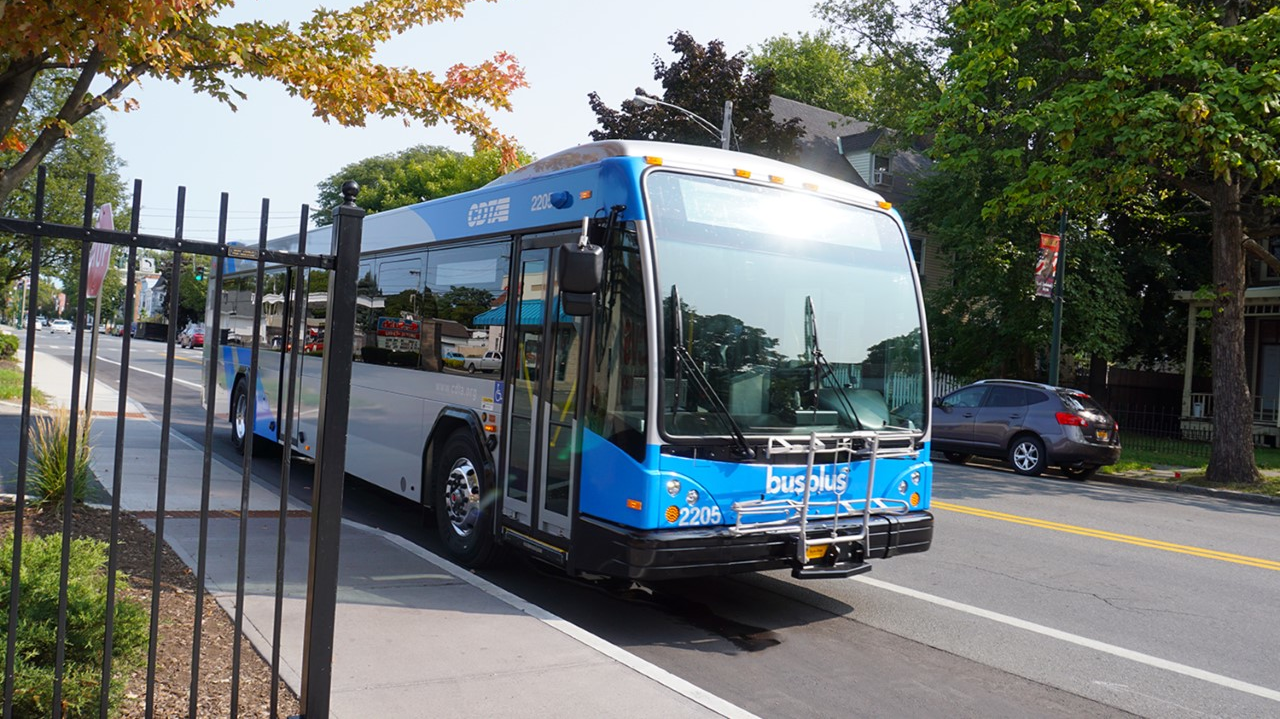 A Capital District Transportation Authority bus on route in Albany, New York.