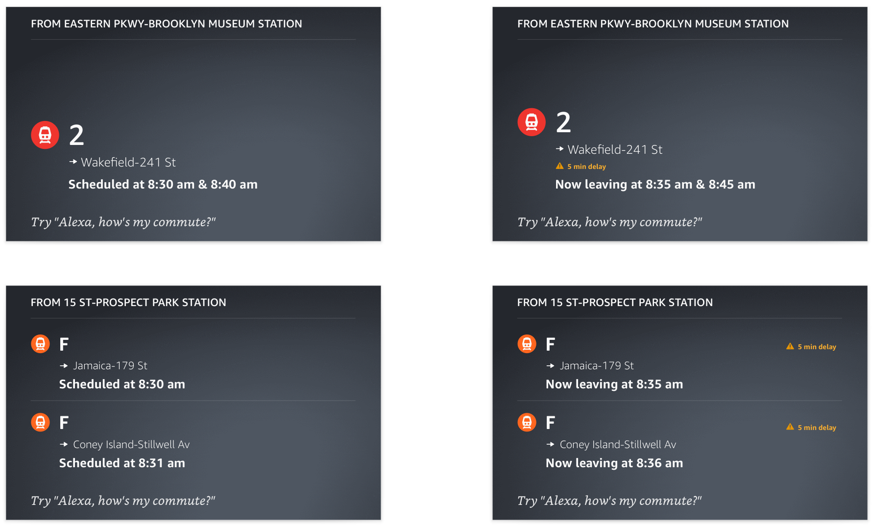 The newly launched Alexa Transit service includes status updates through the Alexa app.
