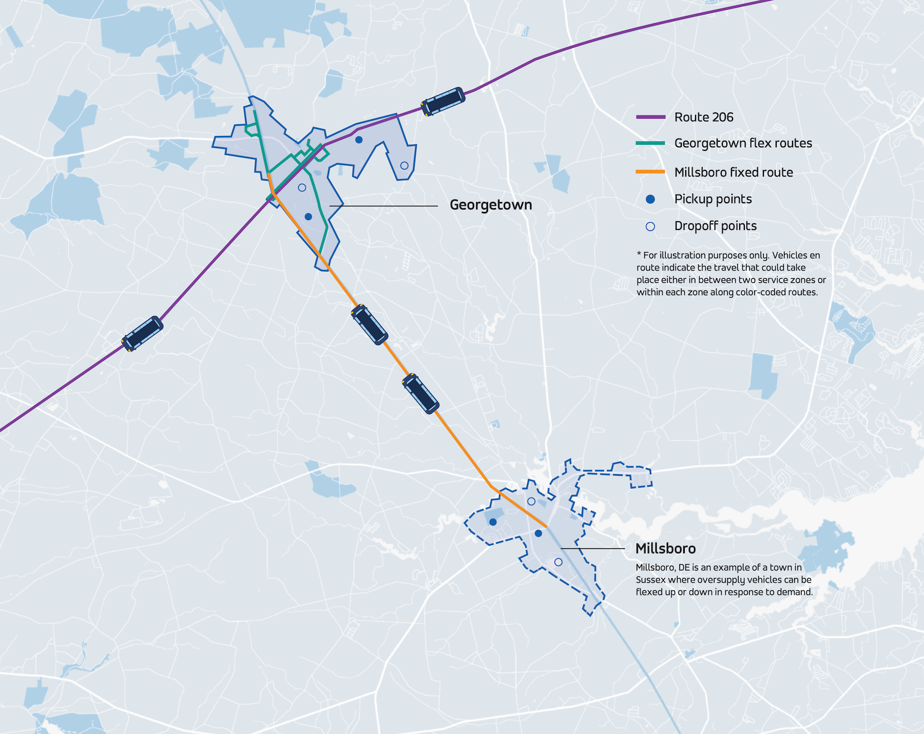 A map showing the new DART Connect service.