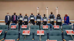 The April 2021 bus operator graduates stand alongside Palm Beach County Commissioner Maria Sachs, ATU Local 1577 President Dwight Mattingly and Palm Tran Executive Director Clinton B. Forbes.