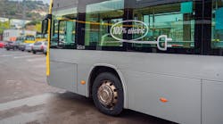 A bus outfitted with Michelin&apos;s X Incity EV Z tires, which were designed for electric buses.