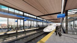 A rendering of a Dallas platform as part of the 240-mile Texas Central high-speed rail line. A rendering of a Dallas platform as part of the 240-mile Texas Central high-speed rail line.