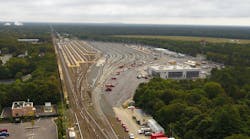An overview of the entire project site for the LIRR Mid-Suffolk Train Yard. The 11 new tracks are seen at the right, as is the new employee facility. An overview of the entire project site for the LIRR Mid-Suffolk Train Yard. The 11 new tracks are seen at the right, as is the new employee facility.