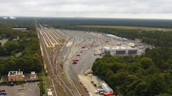 An overview of the entire project site for the LIRR Mid-Suffolk Train Yard. The 11 new tracks are seen at the right, as is the new employee facility. An overview of the entire project site for the LIRR Mid-Suffolk Train Yard. The 11 new tracks are seen at the right, as is the new employee facility.